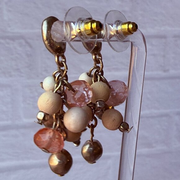 Vtg Y2K Chico’s Pink Neutral Bead Cluster Drop Earrings Silver Modern Style NOS - Picture 7 of 13